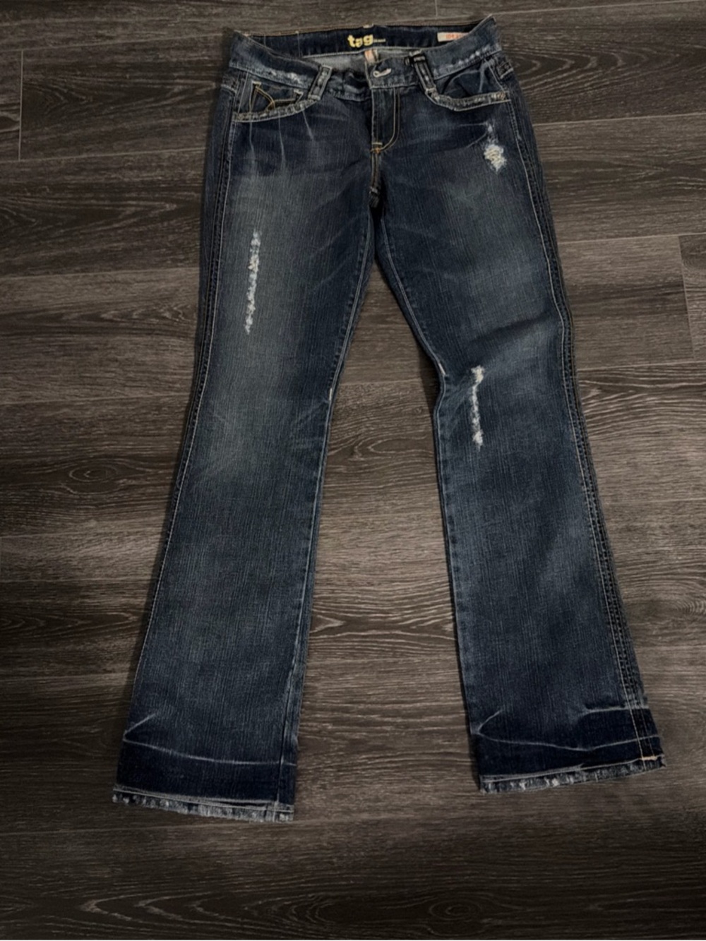 Tag Indigo Distressed Wide-Leg Jeans
